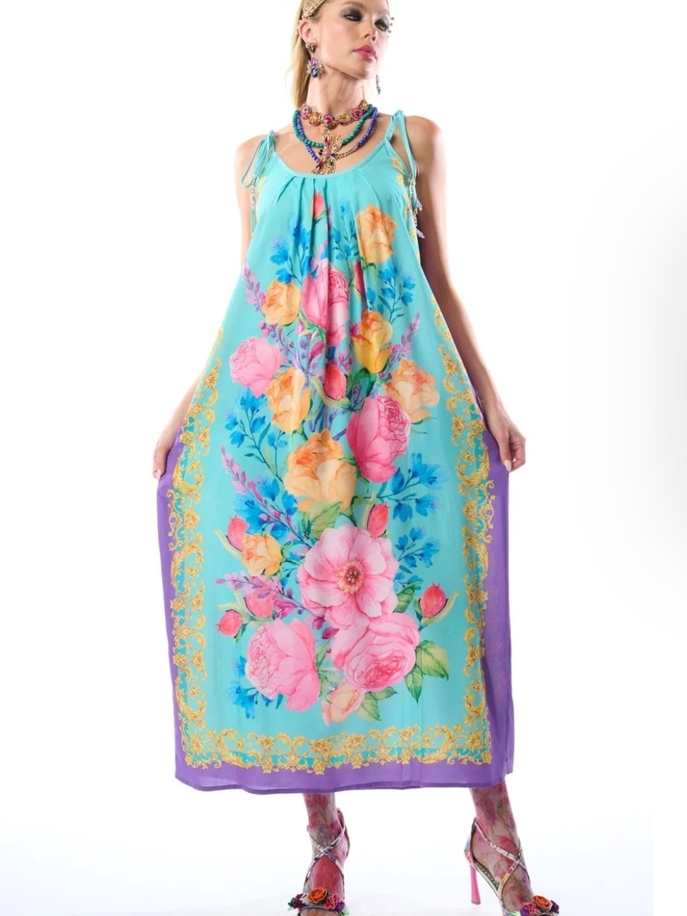 Aratta Blossom Maxi Dress in Aqua